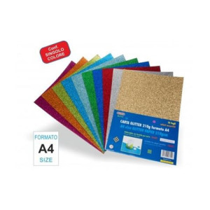 Fogli di carta glitter A4 argento 10pz da 210gr.
