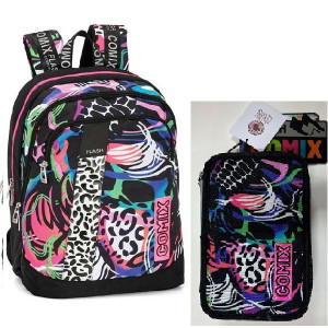 OFFERTA Kit Zaino + astuccio 3 zip Comix flash poppy