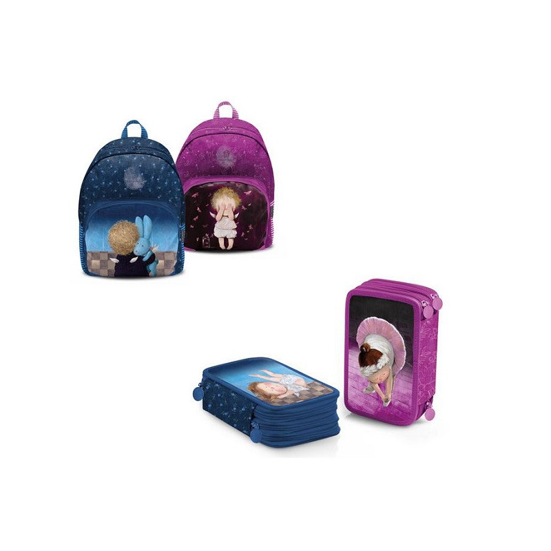 OFFERTA Kit Zaino + astuccio 3 zip Happines Pigna