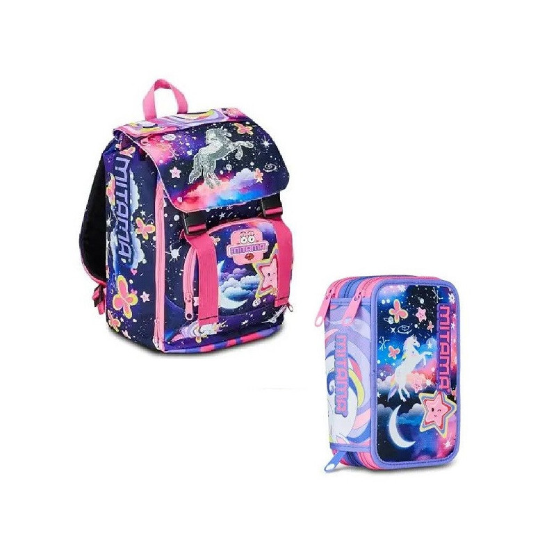 OFFERTA Kit Zaino + astuccio 3 zip Mitama Magic Pink