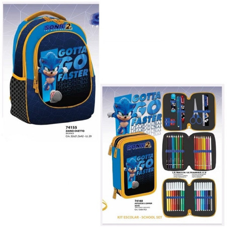 OFFERTA Kit Zaino + astuccio 3 zip Sonic